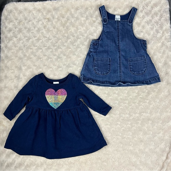 Carter’s Baby Girl Dress Bundle Size 3 Months Denim Jumper Sequin Heart - Picture 3 of 5
